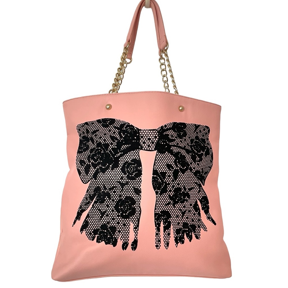 🌻 Vintage Betsey Johnson Peachy Pink Lacey Bow Tote